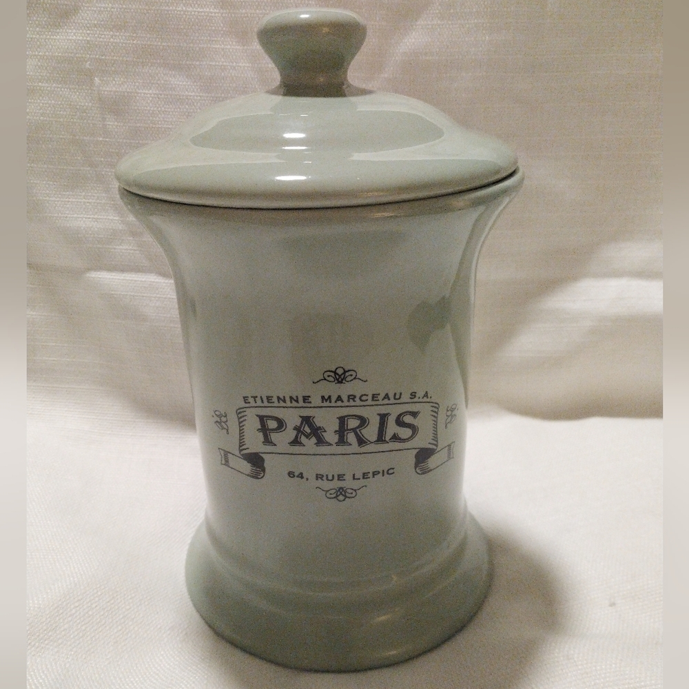 Etienne Marceau S.A. Paris 64 Rue Lepic Sage Green Ceramic Lidded Jar